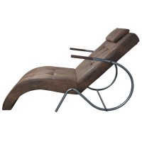 vidaXL Chaise Longue, Chaise Lounge Chair with Pillow, Relaxation Sofa Chair Upholstered, Indoor Lounger, Retro Style, Brown Suede Look Fabric