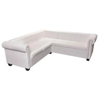 vidaXL Chesterfield Corner Sofa 5-Seater Home Living Room Sofa Loveseat Chaise Longue Faux Leather White
