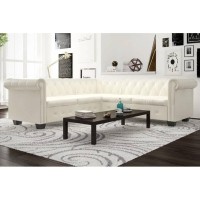 vidaXL Chesterfield Corner Sofa 5-Seater Home Living Room Sofa Loveseat Chaise Longue Faux Leather White