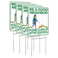 Faittoo Clean Up After Your Dog Signs 4 Pack 12X9 Double Sided With Metal Hstake No Poop Signs For Lawn No Pooping Dog Sign