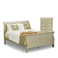 East West Furniture Louis Philippe 2 Piece Queen Size Bedroom Set in Metallic Gold Finish with Queen Bed Chest