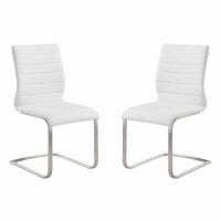 Benjara Leatherette Dining Chair With Cantilever Base, Set Of 2, White And Silver