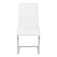 Benjara Leatherette Dining Chair With Cantilever Base, Set Of 2, White And Silver