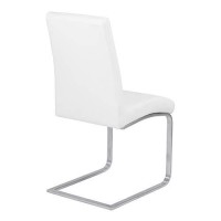 Benjara Leatherette Dining Chair With Cantilever Base, Set Of 2, White And Silver