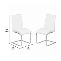 Benjara Leatherette Dining Chair With Cantilever Base, Set Of 2, White And Silver