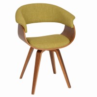 Benjara Fabric Padded Curved Seat Chair With Angled Wooden Legs, Green, Brown