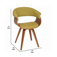 Benjara Fabric Padded Curved Seat Chair With Angled Wooden Legs, Green, Brown