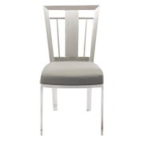 Benjara Metal Dining Chair With Leatherette Seat, Set Of 2, Gray And Silver