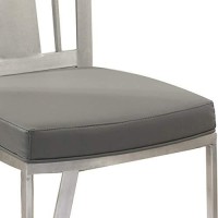 Benjara Metal Dining Chair With Leatherette Seat, Set Of 2, Gray And Silver