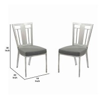 Benjara Metal Dining Chair With Leatherette Seat, Set Of 2, Gray And Silver