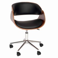 Benjara Wooden And Metal Office Chair With Curved Leatherette Seat, Brown And Black