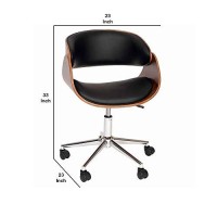 Benjara Wooden And Metal Office Chair With Curved Leatherette Seat, Brown And Black