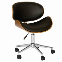 Benjara Curved Leatherette Wooden Frame Swivel Office Chair, Brown And Black