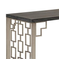 Benjara Wooden Top Metal Console Table With Lattice Cut Side Panel, Gray And Silver