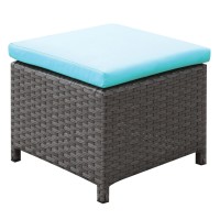 6 Chair And 4 Ottoman Wicker Patio Set With Rectangular Table,Blue And Gray