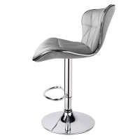 Leopard Shell Back Adjustable Swivel Bar Stools, PU Leather Padded with Back - Light Grey - 1 Chair