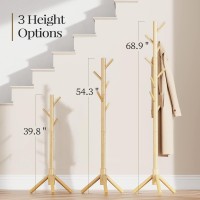 Pipishell Coat Rack Sturdy Wooden Coat Rack Stand, Adjustable Coat Tree, Free Standing Tree Hanger With 4 Sections & 8 Hooks, For Home/Bedroom/Office/Hallway/Entryway