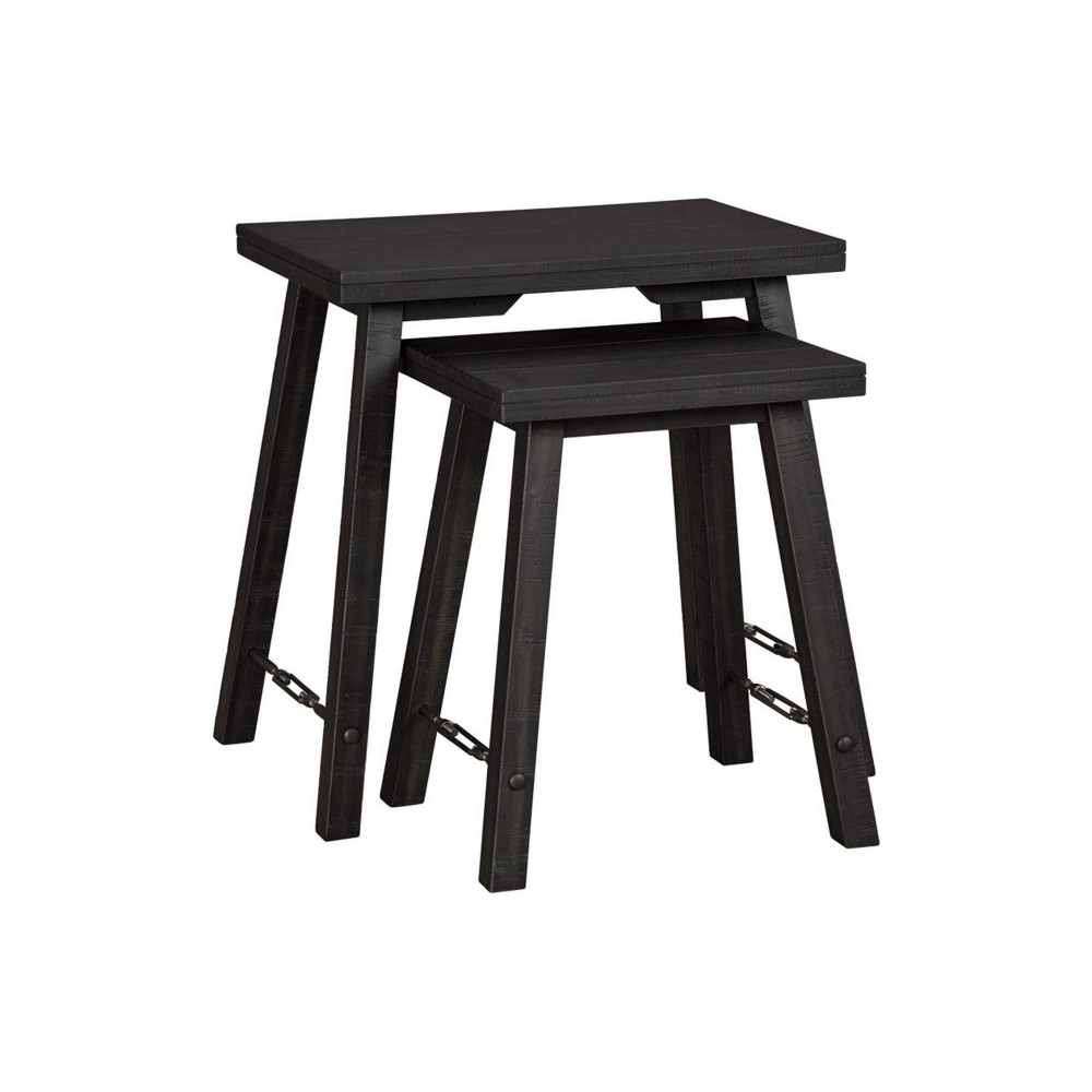 Benjara Farmhouse Style Nesting Table With Metal Accent, Set Of 2, Black