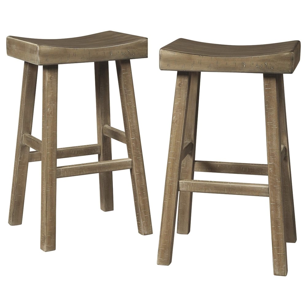 Benjara 31 Inch Wooden Saddle Stool With Angular Legs, Set Of 2, Brown