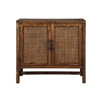 Benjara 1 Double Door Storage Wooden Accent Cabinet With Woven Front, Brown