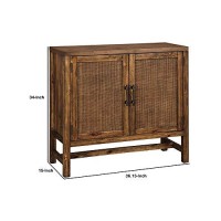 Benjara 1 Double Door Storage Wooden Accent Cabinet With Woven Front, Brown