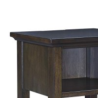 Benjara 1 Storage Cubby Wooden Accent Table With Power Cord And Block Legs, Brown