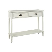 Benjara 2 Drawer Console Sofa Table With Cup Pulls And Turned Legs, White