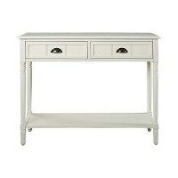 Benjara 2 Drawer Console Sofa Table With Cup Pulls And Turned Legs, White