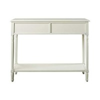 Benjara 2 Drawer Console Sofa Table With Cup Pulls And Turned Legs, White