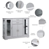 Giantex Sideboard Buffet Server Storage Cabinet W/ 2 Drawers, 3 Cabinets And Glass Doors For Kitchen Dining Room Furniture Cupboard Console Table (Gray)