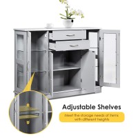 Giantex Sideboard Buffet Server Storage Cabinet W/ 2 Drawers, 3 Cabinets And Glass Doors For Kitchen Dining Room Furniture Cupboard Console Table (Gray)