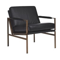 Benjara Metal Frame Accent Chair With Leatherette Seat And Back, Black, Bronze