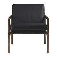 Benjara Metal Frame Accent Chair With Leatherette Seat And Back, Black, Bronze