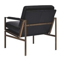 Benjara Metal Frame Accent Chair With Leatherette Seat And Back, Black, Bronze