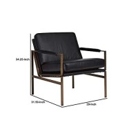 Benjara Metal Frame Accent Chair With Leatherette Seat And Back, Black, Bronze