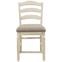 Benjara Fabric Upholstered Barstool With Ladder Back, Set Of 2, White, Brown