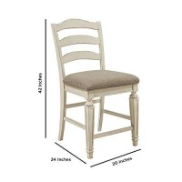 Benjara Fabric Upholstered Barstool With Ladder Back, Set Of 2, White, Brown