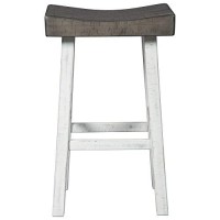 Benjara 31 Inch Wooden Saddle Stool With Angular Legs, Set Of 2, Brown, White