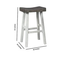 Benjara 31 Inch Wooden Saddle Stool With Angular Legs, Set Of 2, Brown, White