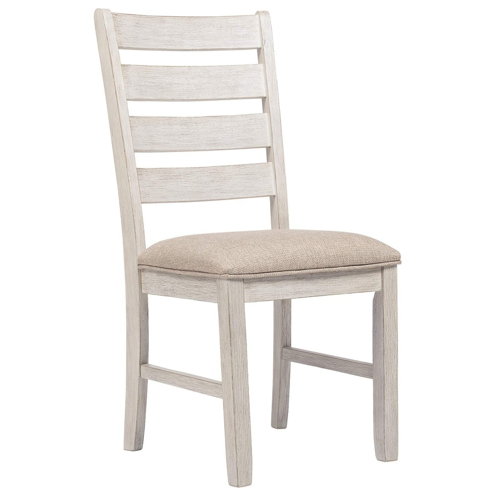 Benjara Fabric Dining Side Chair With Ladder Back, Set Of 2, White, Brown