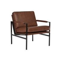 Benjara Metal Frame Accent Chair With Leatherette Seat And Back, Black, Brown