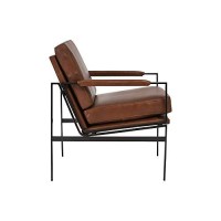 Benjara Metal Frame Accent Chair With Leatherette Seat And Back, Black, Brown