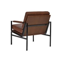 Benjara Metal Frame Accent Chair With Leatherette Seat And Back, Black, Brown