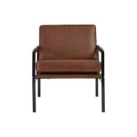 Benjara Metal Frame Accent Chair With Leatherette Seat And Back, Black, Brown