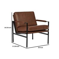 Benjara Metal Frame Accent Chair With Leatherette Seat And Back, Black, Brown