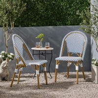 Christopher Knight Home Philomena Outdoor French Bistro Chair (Set Of 2), Blue + White + Bamboo Print Finish