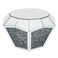 Benjara Mirror Octagonal Shape Coffee Table With Faux Diamond Inlays, Silver