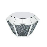 Benjara Mirror Octagonal Shape Coffee Table With Faux Diamond Inlays, Silver