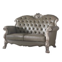Benjara Traditional Leatherette Loveseat With Button Tufted And Carved Details, Gray