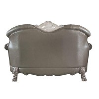 Benjara Traditional Leatherette Loveseat With Button Tufted And Carved Details, Gray